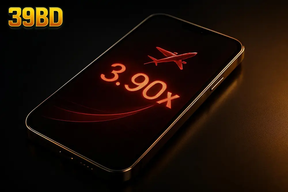 39BD Aviator game — a smartphone screen displaying a rising red multiplier crash game graphic